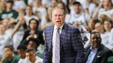 EAST LANSING, MI - DECEMBER 08: Head coach Tom Izzo of the Michigan State Spartans reacts to a call in the second half during a game against the Rutgers Scarlet Knights at the Breslin Center on December 8, 2019 in East Lansing, Michigan. (Photo by Rey Del Rio/Getty Images)