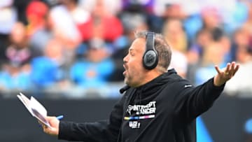 Carolina Panthers head coach Matt Rhule reacts in the second quarter at Bank of America Stadium. Mandatory Credit: Bob Donnan-USA TODAY Sports