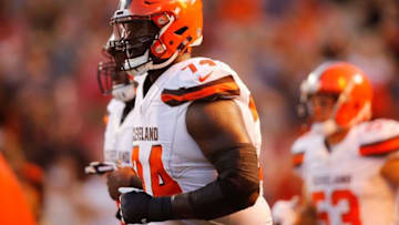 Aug 18, 2016; Cleveland, OH, USA; Cleveland Browns offensive lineman Cameron Erving (74) takes the field for the game against the Atlanta Falcons at FirstEnergy Stadium. Mandatory Credit: Scott R. Galvin-USA TODAY Sports
