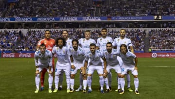 LA CORUNA, SPAIN - AUGUST 20: Real Madrid line up prior to the La Liga match between Deportivo La Coruna and Real Madrid at Riazor Stadium on August 20, 2017 in La Coruna, Spain. (Photo by fotopress/Getty Images)