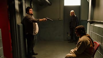 Fat Joey (Joshua Hoover), Dwight (Austin Amelio) and Daryl Dixon (Norman Reedus) in Episode 3Photo by Gene Page/AMC