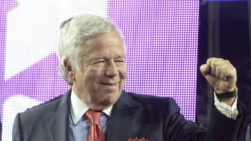Feb 1, 2015; Glendale, AZ, USA;New England Patriots owner Robert Kraft celebrates winning Super Bowl XLIX at University of Phoenix Stadium. Mandatory Credit: Robert Deutsch-USA TODAY Sports