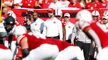 Oct 5, 2019; Lincoln, NE, USA; Nebraska Cornhuskers head coach Scott Frost looks o during the game against the Northwestern Wildcats in the first half at Memorial Stadium. Mandatory Credit: Bruce Thorson-USA TODAY Sports