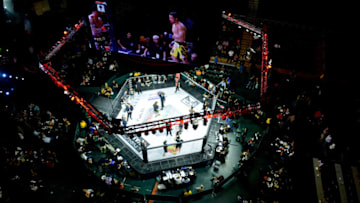 MIAMI, FL - SEPTEMBER 09: (R-L) Andre Harrison fight Alexandre Bezerra in their Featherweight Title bout during the TITAN FC41 UFC fight event at Bank United Center on September 9, 2016 in Miami, Florida. (Photo by Johnny Louis/FilmMagic)
