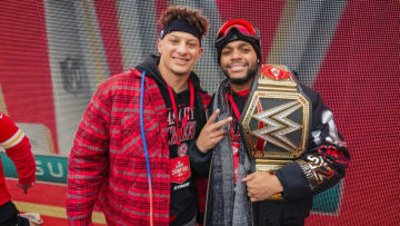 KANSAS CITY, MO - FEBRUARY 05: Patrick Mahomes #15 and Juan Thornhill #22 of the Kansas City Chiefs pose for a photo during the Kansas City Chiefs Victory Parade on February 5, 2020 in Kansas City, Missouri. (Photo by Kyle Rivas/Getty Images)