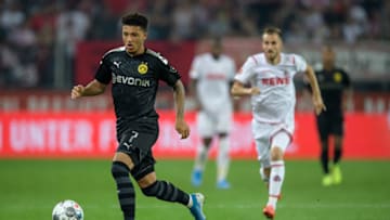 COLOGNE, GERMANY - AUGUST 23: Jadon Sancho of Dortmund during the Bundesliga match between 1. FC Koeln and Borussia Dortmund at RheinEnergieStadion on August 23, 2019 in Cologne, Germany. (Photo by Jörg Schüler/Getty Images)