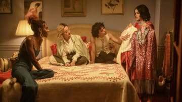 Katy Keene -- "Chapter Five: Song for a Winter's Night" -- Image Number: KK105a_0259bc.jpg -- Pictured (L-R): Ashleigh Murray as Josie McCoy, Julia Chan as Pepper Smith, Jonny Beauchamp as Jorge Lopez and Lucy Hale as Katy Keene -- Photo: David Giesbrecht/The CW -- © 2020 The CW Network, LLC. All Rights Reserved.
