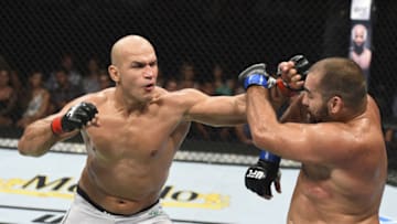 BOISE, ID - JULY 14: (L-R) Junior Dos Santos of Brazil punches Blagoy Ivanov in their heavyweight fight during the UFC Fight Night event inside CenturyLink Arena on July 14, 2018 in Boise, Idaho. (Photo by Josh Hedges/Zuffa LLC/Zuffa LLC via Getty Images)