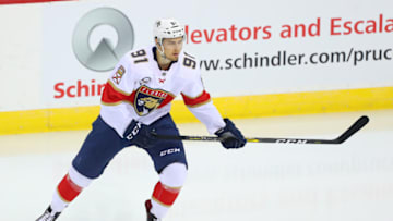 NEWARK, NJ - OCTOBER 27: Florida Panthers right wing Juho Lammikko (91) skates prior to the National Hockey League Game between the New Jersey Devils and the Florida Panthers on October 27, 2018 at the Prudential Center in Newark, NJ. (Photo by Rich Graessle/Icon Sportswire via Getty Images)