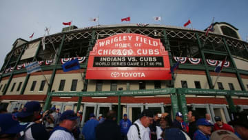Oct 28, 2016; Chicago, IL, USA; General view of the outside of Wrigley Field before game three of the 2016 World Series between the Chicago Cubs and the Cleveland Indians. Mandatory Credit: Jerry Lai-USA TODAY Sports