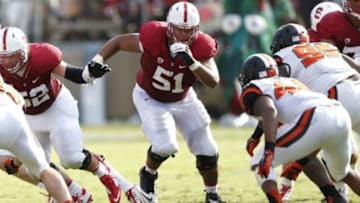 Oct 25, 2014; Stanford, CA, USA; Stanford Cardinal guard Joshua Garnett (51) at the line during the second half against the Oregon State Beavers at Stanford Stadium. Stanford won 38-14. Mandatory Credit: Bob Stanton-USA TODAY Sports