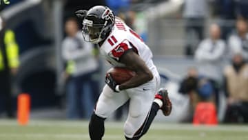 Oct 16, 2016; Seattle, WA, USA; Atlanta Falcons wide receiver Julio Jones (11) runs for yards after the catch against the Seattle Seahawks during the third quarter at CenturyLink Field. Seattle defeated Atlanta, 26-24. Mandatory Credit: Joe Nicholson-USA TODAY Sports