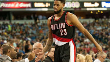Apr 5, 2016; Sacramento, CA, USA; Portland Trail Blazers guard Allen Crabbe (23) high fives team mates after scoring against the Sacramento Kings during the second quarter at Sleep Train Arena. The Portland Trail Blazers defeated the Sacramento Kings 115-107. Mandatory Credit: Ed Szczepanski-USA TODAY Sports