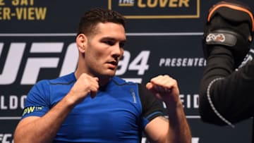 LAS VEGAS, NV - DECEMBER 10: UFC middleweight champion Chris Weidman works out for fans and media during the UFC 194 open workouts inside MGM Grand Garden Arena on December 10, 2015 in Las Vegas, Nevada. (Photo by Josh Hedges/Zuffa LLC/Zuffa LLC via Getty Images)