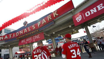 WASHINGTON, DC - APRIL 3: Fans walk through the Center Field Gate before the opening day game between the Miami Marlins and the Washington Nationals at Nationals Park on April 3, 2017 in Washington, DC. (Photo by Matt Hazlett/Getty Images)