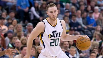 Dec 31, 2016; Salt Lake City, UT, USA; Utah Jazz forward Gordon Hayward (20) dribbles the ball during the first half against the Phoenix Suns at Vivint Smart Home Arena. Mandatory Credit: Russ Isabella-USA TODAY Sports