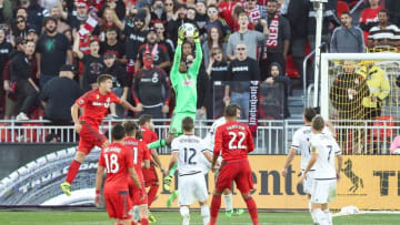Sep 24, 2016; Toronto, Ontario, CAN; Philadelphia Union goalkeeper Andre Blake (1) jumps to save the ball in the second half against Toronto FC in the second half at BMO Field. Mandatory Credit: Kevin Sousa-USA TODAY Sports