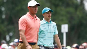 AKRON, OH - AUGUST 04: Rory McIlroy and Jordan Spieth walk the 9th hole during the second round of the World Golf Championship-Bridgestone Invitational on August 04, 2017 at the Firestone Country Club South Course in Akron, OH. (Photo by Brian Spurlock/Icon Sportswire via Getty Images)