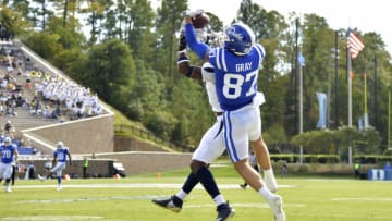 DURHAM, NORTH CAROLINA - OCTOBER 12: Tariq Carpenter #2 of the Georgia Tech Yellow Jackets breaks up a pass intended for Noah Gray #87 of the Duke Blue Devils during the first half of their game at Wallace Wade Stadium on October 12, 2019 in Durham, North Carolina. (Photo by Grant Halverson/Getty Images)
