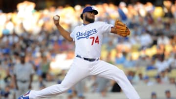 July 9, 2016; Los Angeles, CA, USA; Los Angeles Dodgers relief pitcher Kenley Jansen (74) throws in the ninth inning against San Diego Padres at Dodger Stadium. Mandatory Credit: Gary A. Vasquez-USA TODAY Sports