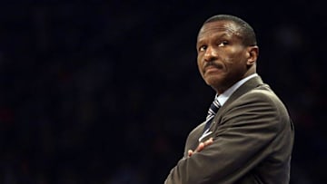 Apr 10, 2016; New York, NY, USA; Toronto Raptors head coach Dwane Casey looks on against the New York Knicks during the first half at Madison Square Garden. Mandatory Credit: Adam Hunger-USA TODAY Sports