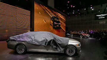 LOS ANGELES, CA - NOVEMBER 20: The Genesis G90 is unveiled at AutoMobility LA on November 20, 2019 in Los Angeles, California. The four-day press and trade event precedes the Los Angeles Auto Show, which runs November 22 through December 1. (Photo by David McNew/Getty Images)