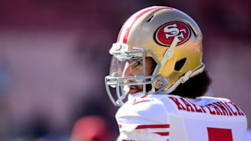 LOS ANGELES, CA - DECEMBER 24: Colin Kaepernick #7 of the San Francisco 49ers warms up before the game against the Los Angeles Rams at Los Angeles Memorial Coliseum on December 24, 2016 in Los Angeles, California. (Photo by Harry How/Getty Images)
