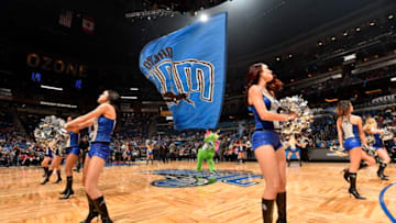 ORLANDO, FL - FEBRUARY 3: The Orlando Magic mascot waves the team flag before the game against the Toronto Raptors on February 3, 2017 at Amway Center in Orlando, Florida. NOTE TO USER: User expressly acknowledges and agrees that, by downloading and or using this photograph, User is consenting to the terms and conditions of the Getty Images License Agreement. Mandatory Copyright Notice: Copyright 2017 NBAE (Photo by Fernando Medina/NBAE via Getty Images)