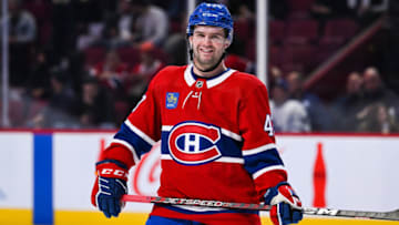 Oct 3, 2022; Montreal, Quebec, CAN; Montreal Canadiens center Xavier Simoneau. Mandatory Credit: David Kirouac-USA TODAY Sports