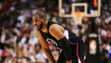 Feb 7, 2016; Miami, FL, USA; Los Angeles Clippers guard Chris Paul (3) takes breather during the second half against the Miami Heat at American Airlines Arena. The Clippers won 100-93. Mandatory Credit: Steve Mitchell-USA TODAY Sports