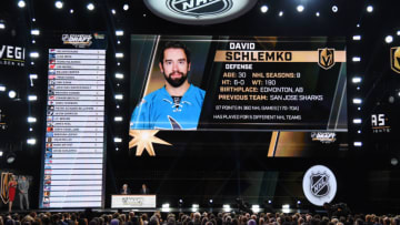 LAS VEGAS, NV - JUNE 21: David Schlemko is selected by the Las Vegas Golden Knights during the 2017 NHL Awards and Expansion Draft at T-Mobile Arena on June 21, 2017 in Las Vegas, Nevada. (Photo by Ethan Miller/Getty Images)