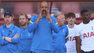 LONDON, ENGLAND - JULY 17: Nuno Espírito Santo manager of Tottenham Hotspur speaks to his players during the Pre-Season Friendly between Leyton Orient and Tottenham Hotspur at The Breyer Group Stadium on July 17, 2021 in London, England. (Photo by Marc Atkins/Getty Images)