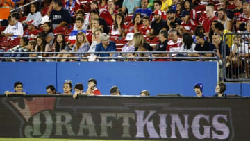 Sep 12, 2015; Dallas, TX, USA; A general view of the DraftKings sign board during the match with FC Dallas playing against New York City FC at Toyota Stadium. Mandatory Credit: Matthew Emmons-USA TODAY Sports