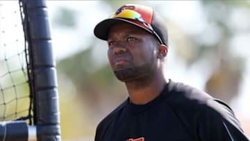 March 25, 2013; Sarasota, FL, USA; Baltimore Orioles third baseman Wilson Betemit (24) works out prior to the game against the Boston Red Sox at Ed Smith Stadium. Mandatory Credit: Kim Klement-USA TODAY Sports