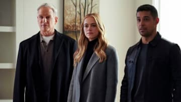"IRL" -- The NCIS team investigates a petty officer's murder that was live-streamed on a popular gaming app. Also, Gibbs watches his 11-year-old neighbor, Phineas (Jack Fisher), when his mom must leave on a last-minute trip, on NCIS, Tuesday, Nov. 26 (8:00-9:00 PM, ET/PT) on the CBS Television Network. Pictured: Mark Harmon as NCIS Special Agent Leroy Jethro Gibbs, Emily Wickersham as NCIS Special Agent Eleanor "Ellie" Bishop, Wilmer Valderrama as NCIS Special Agent Nicholas "Nick" Torres. Photo: Patrick McElhenney/CBS ©2019 CBS Broadcasting, Inc. All Rights Reserved.