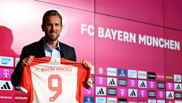 Bayern Munich unveil signing of Harry Kane in front of media on Sunday.(Photo by Christian Kaspar-Bartke/Getty Images)