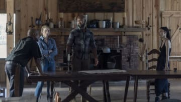 Seth Gilliam as Father Gabriel Stokes, Christian Serratos as Rosita Espinosa, Kenric Green as Scott, Lindsley Register as Laura - The Walking Dead _ Season 10, Episode 10 - Photo Credit: Bob Mahoney/AMC