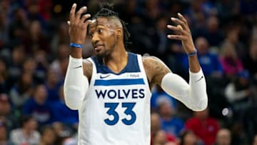 PHILADELPHIA, PA - OCTOBER 30: Robert Covington #33 of the Minnesota Timberwolves reacts against the Philadelphia 76ers at the Wells Fargo Center on October 30, 2019 in Philadelphia, Pennsylvania. NOTE TO USER: User expressly acknowledges and agrees that, by downloading and or using this photograph, User is consenting to the terms and conditions of the Getty Images License Agreement. (Photo by Mitchell Leff/Getty Images)