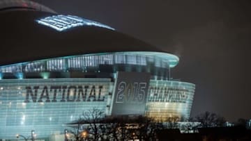 Jan 11, 2015; Arlington, TX, USA; A view of AT&T stadium which is the site of the national championship game between the Oregon Ducks and the Ohio State Buckeyes in Arlington, TX. Mandatory Credit: Jerome Miron-USA TODAY Sports