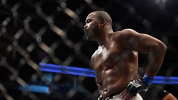 HOUSTON, TX - OCTOBER 03: Rashad Evans walks back to his corner between rounds against Ryan Bader in their light heavyweight bout during the UFC 192 event at the Toyota Center on October 3, 2015 in Houston, Texas. (Photo by Jeff Bottari/Zuffa LLC/Zuffa LLC via Getty Images)