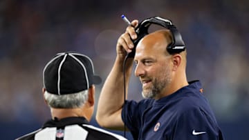 NASHVILLE, TN - AUGUST 28: Head Coach Matt Nagy of the Chicago Bears on the sidelines during an NFL preseason game against the Tennessee Titans at Nissan Stadium on August 28, 2021 in Nashville, Tennessee. The Bears defeated the Titans 27-24. (Photo by Wesley Hitt/Getty Images)