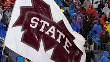 Dec 30, 2015; Charlotte, NC, USA; The North Carolina State Wolfpack mascot stands on the field after a score in the second half against the Mississippi State Bulldogs in the 2015 Belk Bowl at Bank of America Stadium. The Bulldogs defeated the Wolfpack 51-28. Mandatory Credit: Jeremy Brevard-USA TODAY Sports