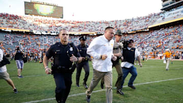 KNOXVILLE, TN - SEPTEMBER 30: Tennessee Volunteers head coach Butch Jones leaves the field after a game against the Georgia Bulldogs at Neyland Stadium on September 30, 2017 in Knoxville, Tennessee. Georgia won 41-0. (Photo by Joe Robbins/Getty Images)