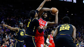 Sixers Warriors Joel Embiid (Photo by Tim Nwachukwu/Getty Images)