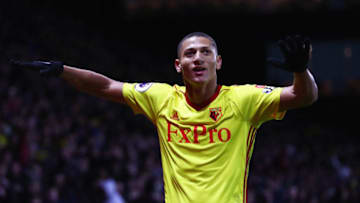WATFORD, ENGLAND - NOVEMBER 19: Richarlison de Andrade of Watford celebrates as he scores their second goal during the Premier League match between Watford and West Ham United at Vicarage Road on November 19, 2017 in Watford, England. (Photo by Clive Rose/Getty Images)