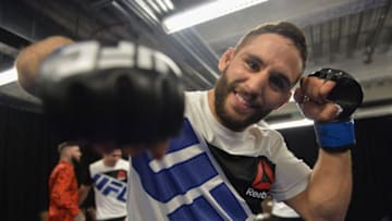 LAS VEGAS, NV - DECEMBER 11: Chad Mendes warms up backstage during the TUF Finale event inside The Chelsea at The Cosmopolitan of Las Vegas on December 11, 2015 in Las Vegas, Nevada. (Photo by Brandon Magnus/Zuffa LLC/Zuffa LLC via Getty Images)