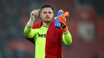 SOUTHAMPTON, ENGLAND - MARCH 03: Jack Butland of Stoke City shows appreciation to the fans after the Premier League match between Southampton and Stoke City at St Mary's Stadium on March 3, 2018 in Southampton, England. (Photo by Steve Bardens/Getty Images)