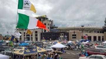 Sep 10, 2016; South Bend, IN, USA; Fans tailgate before the game between the Notre Dame Fighting Irish and the Nevada Wolf Pack at Notre Dame Stadium. Mandatory Credit: Matt Cashore-USA TODAY Sports