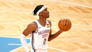 Shai Gilgeous-Alexander #2 of the OKC Thunder dribbles (Photo by Sarah Stier/Getty Images)