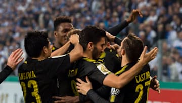 MAGDEBURG, GERMANY - OCTOBER 24: Alexander Isak of Borussia Dortmund celebrates scoring the goal to the 0:2 together with his team mates during the DFB Cup match between 1. FC Magdeburg and Borussia Dortmund at MDCC Arena on October 24, 2017 in Magdeburg, Germany. (Photo by Alexandre Simoes/Borussia Dortmund/Getty Images)